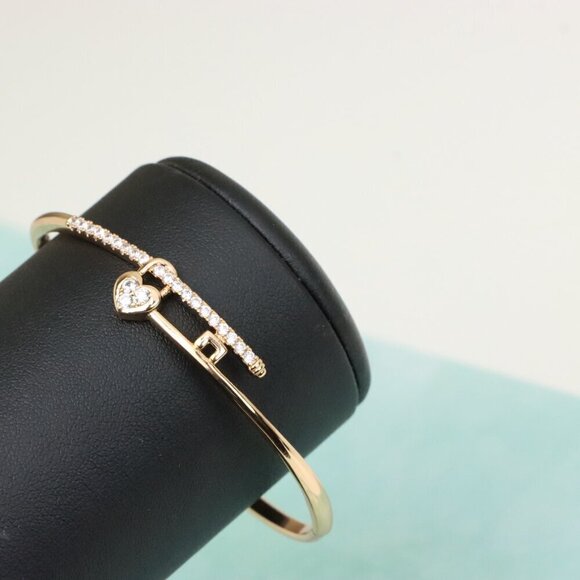 Elegant Heart Charm Rose Gold Bangle with Crystal Accents, XPBL0498 - Picture 9 of 12